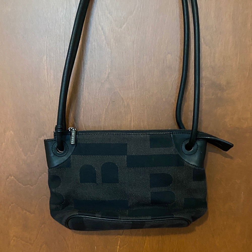 Bally Black Brown Fabric Shoulder Bag with Leather Trim and Coin Pouch - Picture 5 of 16